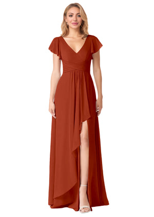 A-line V-Neck Floor-Length Chiffon Bridesmaid Dress With Ruffle