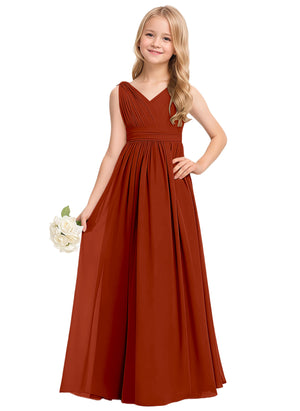 A-line V-Neck Floor-Length Chiffon Junior Bridesmaid Dress