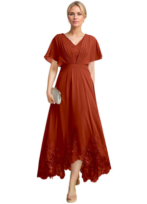 A-line Scoop Illusion Ankle-Length Lace Chiffon Mother of the Bride Dress With Sequins