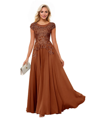 A-line Scoop Illusion Floor-Length Lace Chiffon Mother of the Bride Dress With Sequins