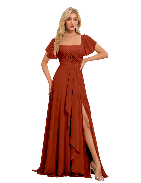 A-line Square Asymmetrical Chiffon Bridesmaid Dress