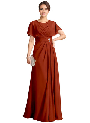 A-line Scoop Floor-Length Chiffon Mother of the Bride Dress With Pleated Beading