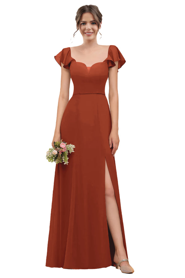 A-line V-Neck Floor-Length Chiffon Bridesmaid Dress With Ruffle