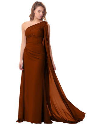Mermaid One Shoulder Floor-Length Chiffon Mother of the Bride Dress With Pleated Beading