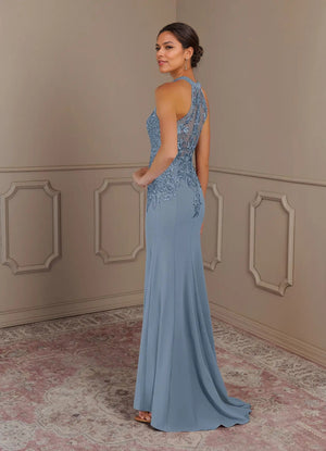 Mermaid Halter Lace Stretch Crepe Mother of bridesmaid Dress