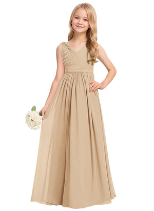 A-line V-Neck Floor-Length Chiffon Junior Bridesmaid Dress