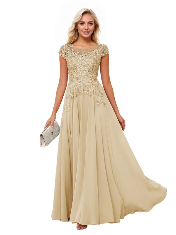 A-line Scoop Illusion Floor-Length Lace Chiffon Mother of the Bride Dress With Sequins