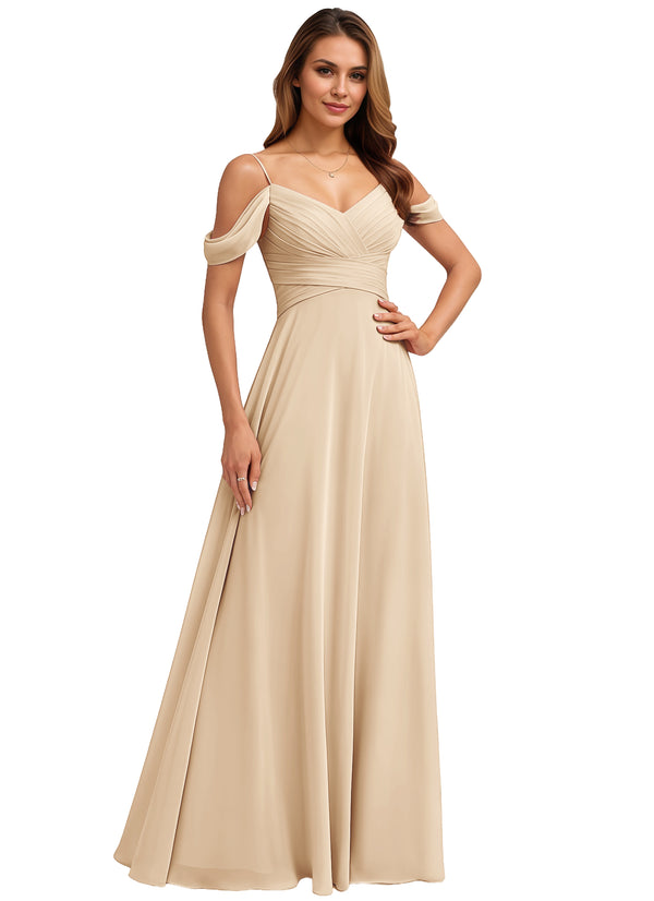 A-line Cold Shoulder Floor-Length Chiffon Bridesmaid Dress