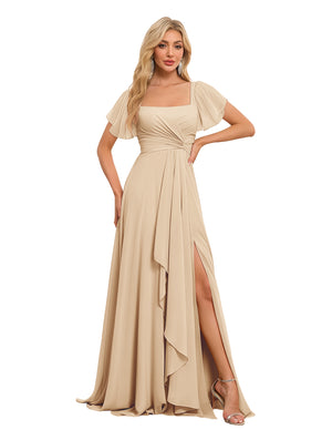 A-line Square Asymmetrical Chiffon Bridesmaid Dress