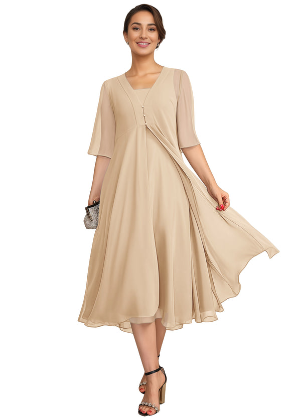 Empire Square Knee-Length Chiffon Mother of the Bride Dress