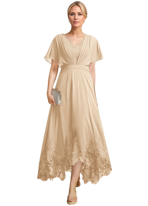 A-line Scoop Illusion Ankle-Length Lace Chiffon Mother of the Bride Dress With Sequins