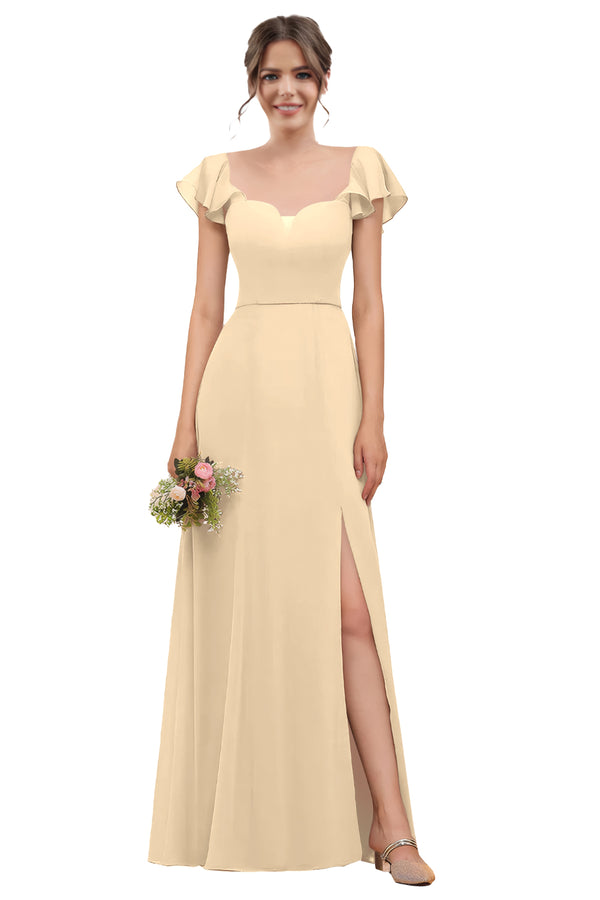 A-line V-Neck Floor-Length Chiffon Bridesmaid Dress With Ruffle