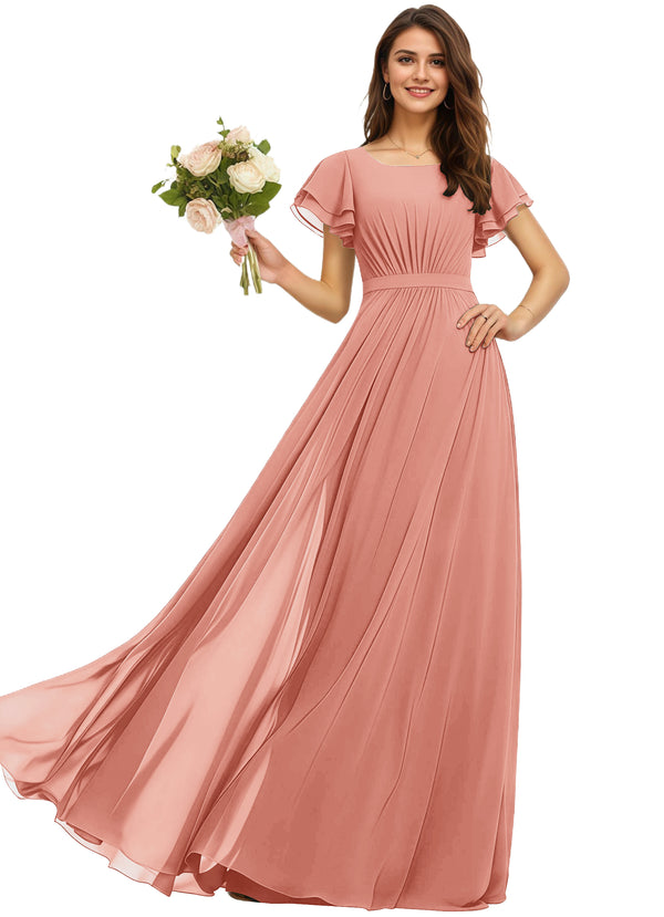 A-line Scoop Floor-Length Chiffon Bridesmaid Dress With Ruffle