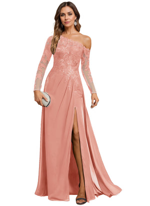 Trumpet/Mermaid Asymmetrical Illusion Floor-Length Lace Chiffon Evening Dress With Sequins