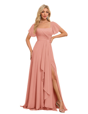 A-line Square Asymmetrical Chiffon Bridesmaid Dress