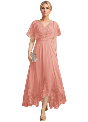 A-line Scoop Illusion Ankle-Length Lace Chiffon Mother of the Bride Dress With Sequins