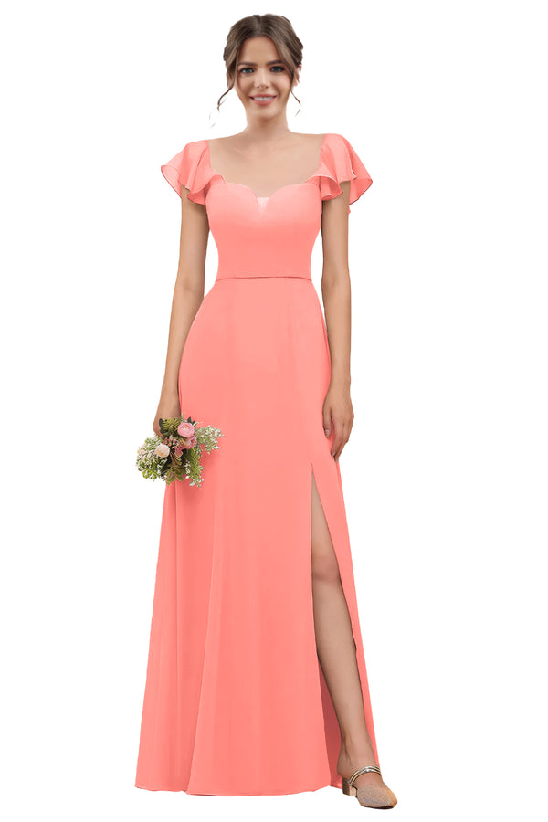A-line V-Neck Floor-Length Chiffon Bridesmaid Dress With Ruffle