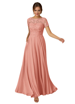 A-line Scoop Illusion Floor-Length Lace Chiffon Mother of the Bride Dress With Sequins
