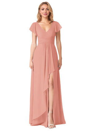 A-line V-Neck Floor-Length Chiffon Bridesmaid Dress With Ruffle