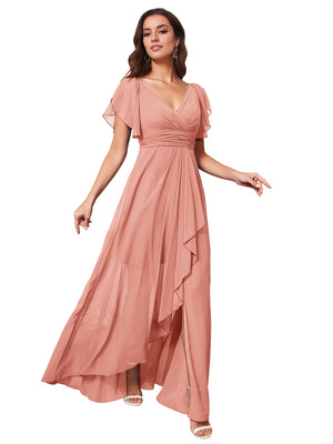 A-line V-Neck Floor-Length Chiffon Bridesmaid Dress With Ruffle