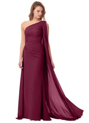 Mermaid One Shoulder Floor-Length Chiffon Mother of the Bride Dress With Pleated Beading