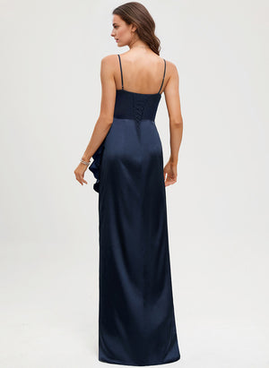 Trumpet/Mermaid Cowl Floor-Length Satin Bridesmaid Dress With Ruffle
