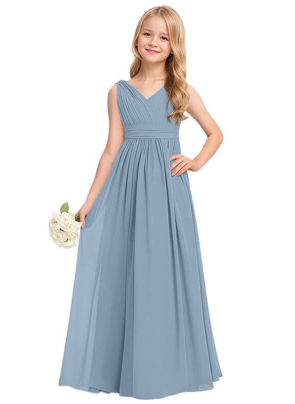 A-line V-Neck Floor-Length Chiffon Junior Bridesmaid Dress