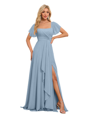A-line Square Asymmetrical Chiffon Bridesmaid Dress