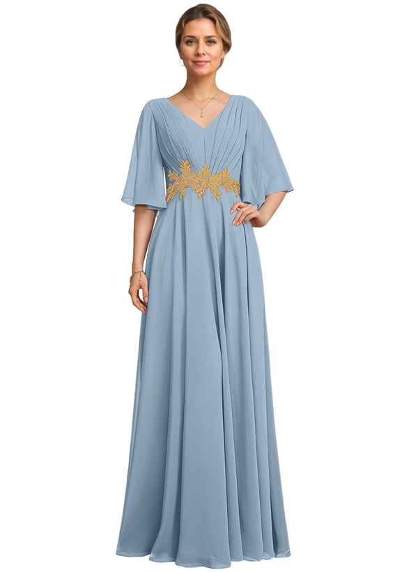 A-line V-Neck Floor-Length Chiffon Lace Mother of the Bride Dress With Sequins Beading