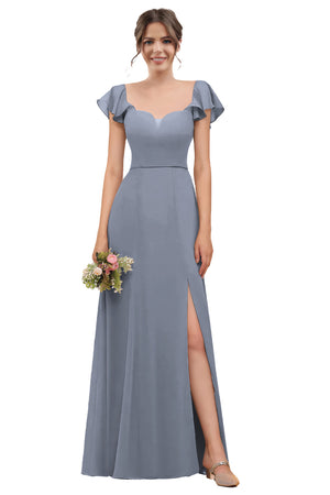 A-line V-Neck Floor-Length Chiffon Bridesmaid Dress With Ruffle