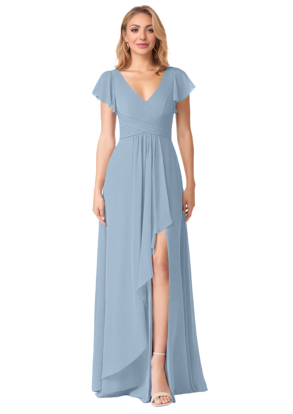 A-line V-Neck Floor-Length Chiffon Bridesmaid Dress With Ruffle
