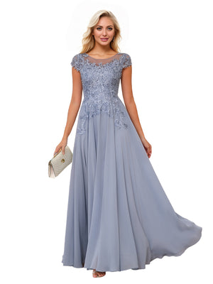 A-line Scoop Illusion Floor-Length Lace Chiffon Mother of the Bride Dress With Sequins