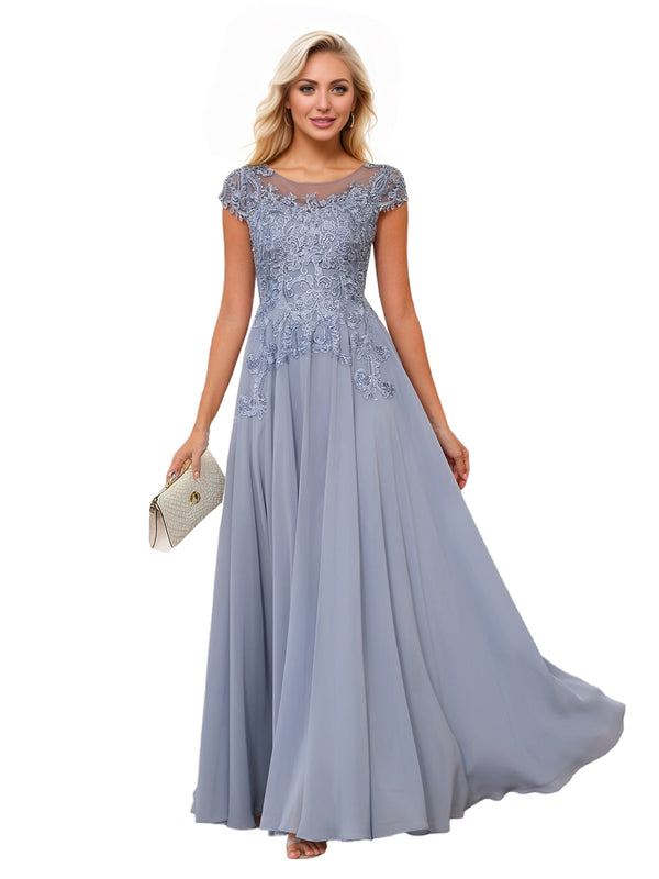 A-line Scoop Illusion Floor-Length Lace Chiffon Mother of the Bride Dress With Sequins