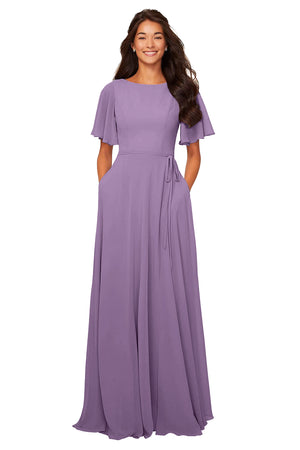 A-line Scoop Floor-Length Chiffon Bridesmaid Dress With Ruffle