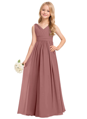 A-line V-Neck Floor-Length Chiffon Junior Bridesmaid Dress