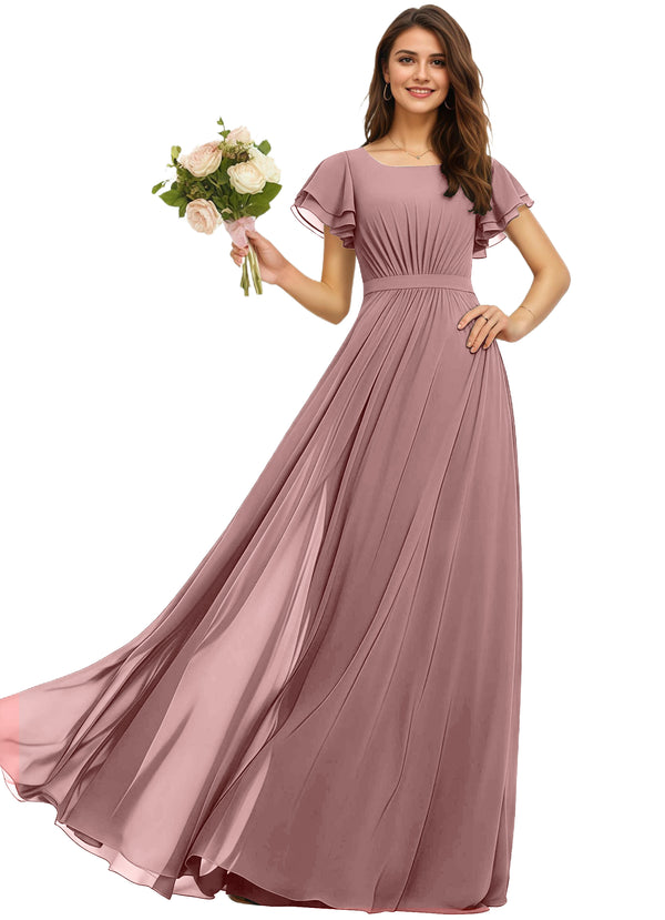 A-line Scoop Floor-Length Chiffon Bridesmaid Dress With Ruffle