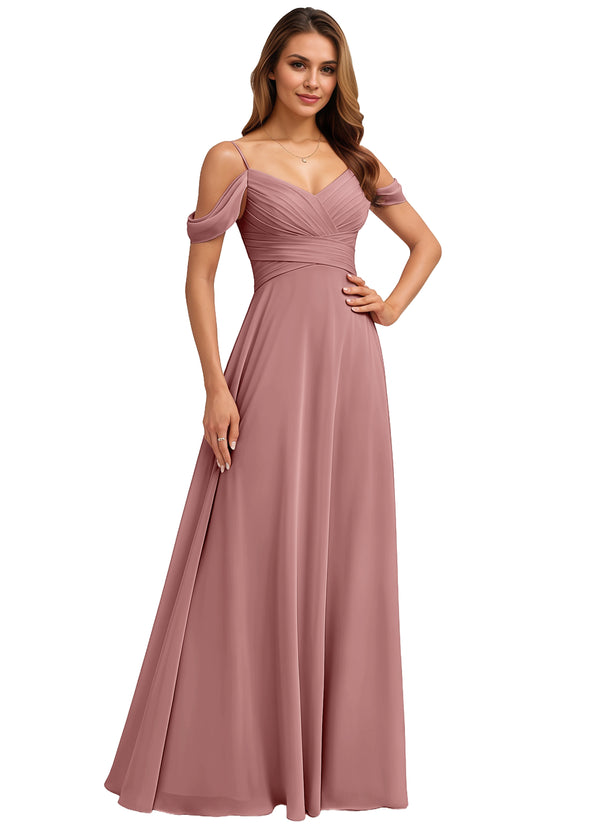 A-line Cold Shoulder Floor-Length Chiffon Bridesmaid Dress