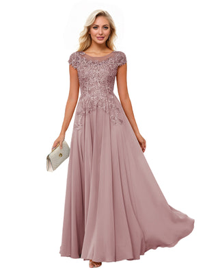 A-line Scoop Illusion Floor-Length Lace Chiffon Mother of the Bride Dress With Sequins
