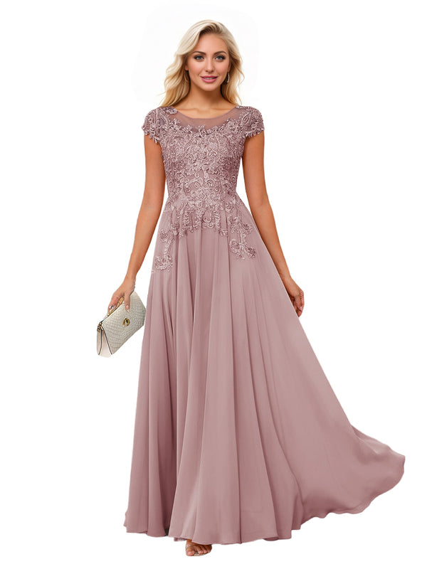 A-line Scoop Illusion Floor-Length Lace Chiffon Mother of the Bride Dress With Sequins