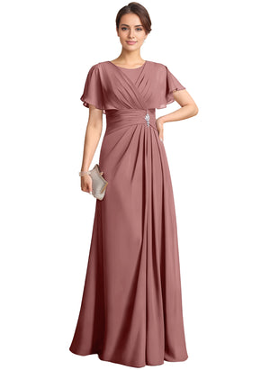A-line Scoop Floor-Length Chiffon Mother of the Bride Dress With Pleated Beading