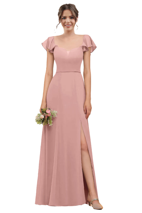 A-line V-Neck Floor-Length Chiffon Bridesmaid Dress With Ruffle