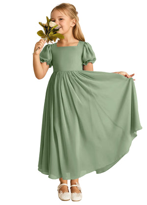 A-line Scoop-Neck Short Sleeves Chiffon Junior Bridesmaid Dress