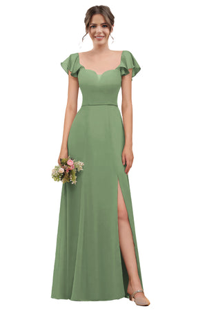 A-line V-Neck Floor-Length Chiffon Bridesmaid Dress With Ruffle