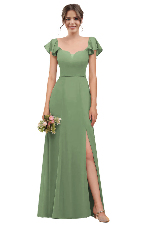 A-line V-Neck Floor-Length Chiffon Bridesmaid Dress With Ruffle