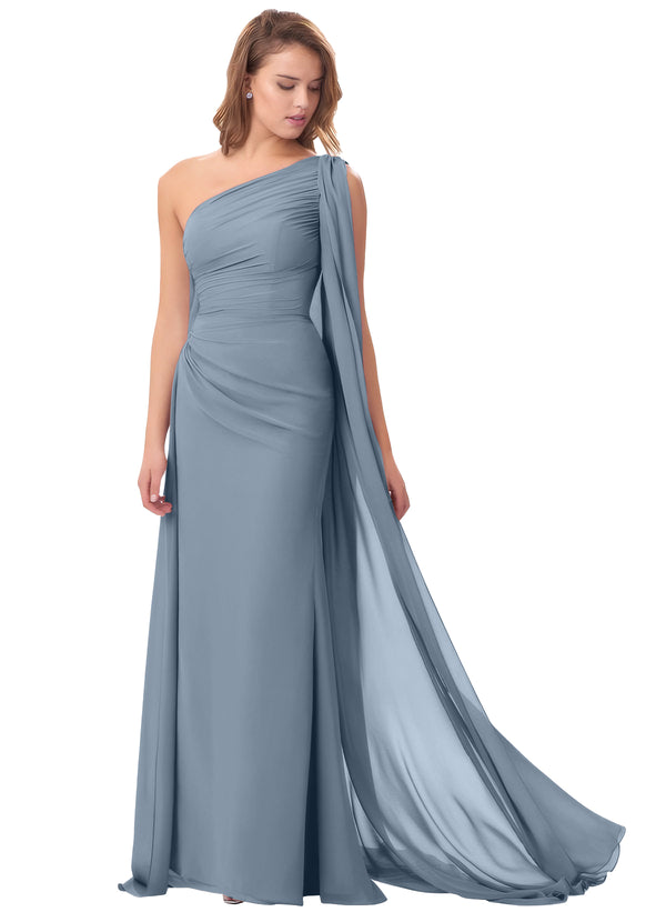 Mermaid One Shoulder Floor-Length Chiffon Mother of the Bride Dress With Pleated Beading