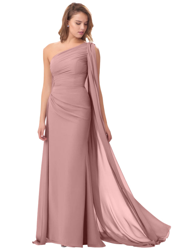 Mermaid One Shoulder Floor-Length Chiffon Mother of the Bride Dress With Pleated Beading