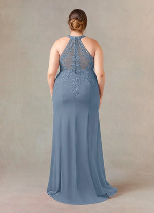 Mermaid Halter Lace Stretch Crepe Mother of bridesmaid Dress