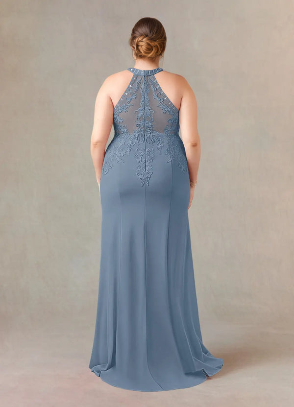 Mermaid Halter Lace Stretch Crepe Mother of bridesmaid Dress