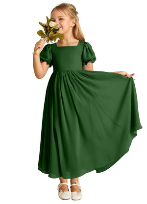 A-line Scoop-Neck Short Sleeves Chiffon Junior Bridesmaid Dress