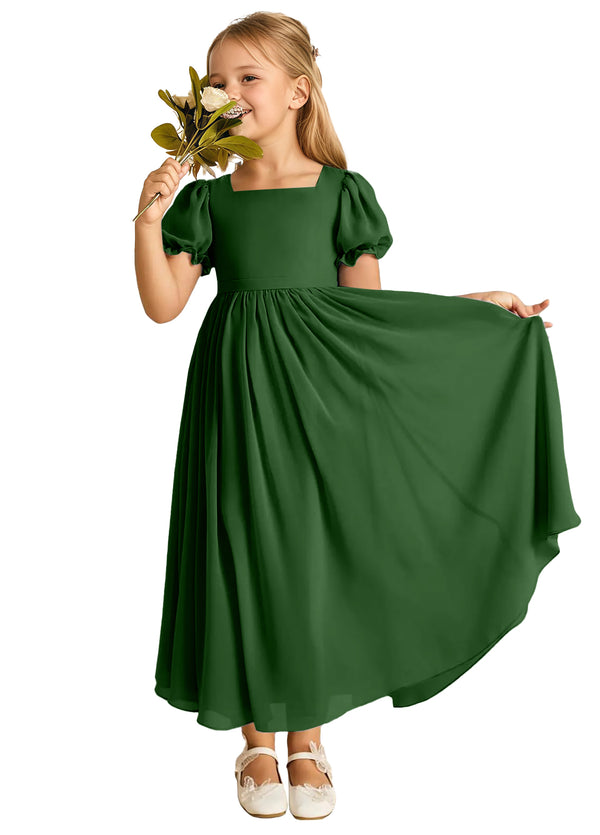 A-line Scoop-Neck Short Sleeves Chiffon Junior Bridesmaid Dress